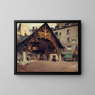 L'Auberge du Compas d'Or painting, Montorgueil Street - Henri Dabadie — framed artwork on a wall