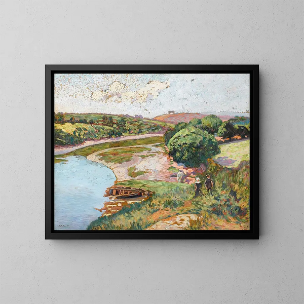 Breton and Breton Woman by the Aven River - Henri Delavalle — framed artwork on a wall