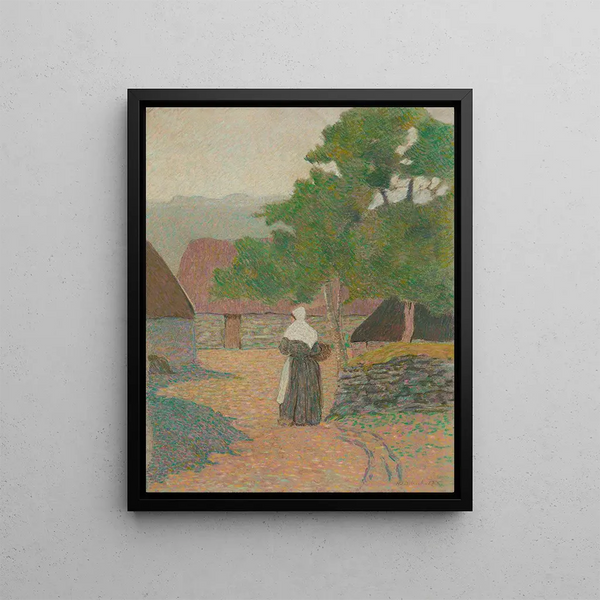 Landscape Painting: Peasant Woman Going to Her Farm - Henri Delavalle — framed artwork on a wall