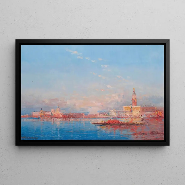 a Merchant Ship on the Venetian Lagoon - Henri Duvieux — framed artwork on a wall