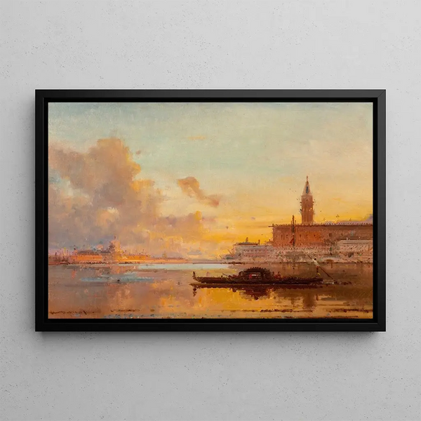View of the Doge's Palace at sunset - Henri Duvieux — framed artwork on a wall