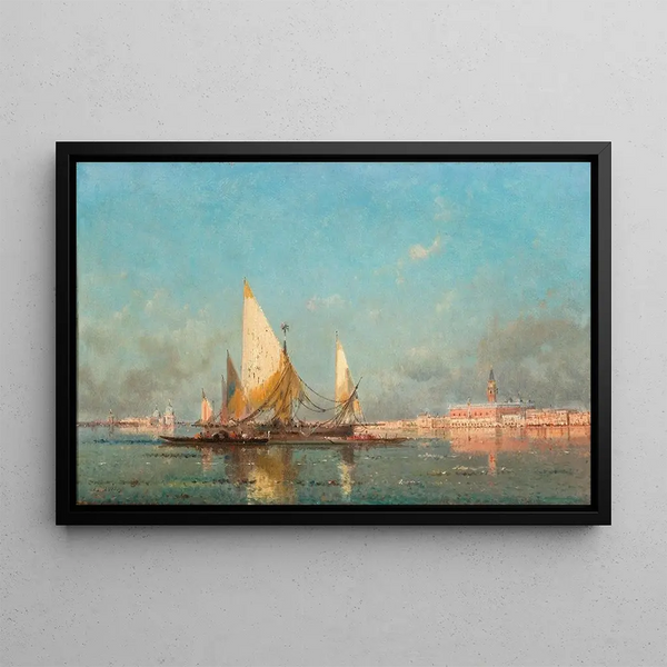 Venice Mariners Painting in the Bacino - Henri Duvieux — framed artwork on a wall