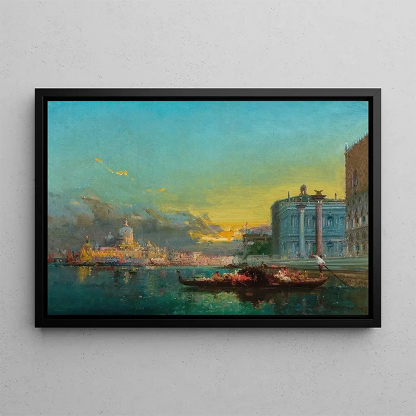 Venice scene at dusk in front of Santa Maria della Salute - Henri Duvieux — framed artwork on a wall