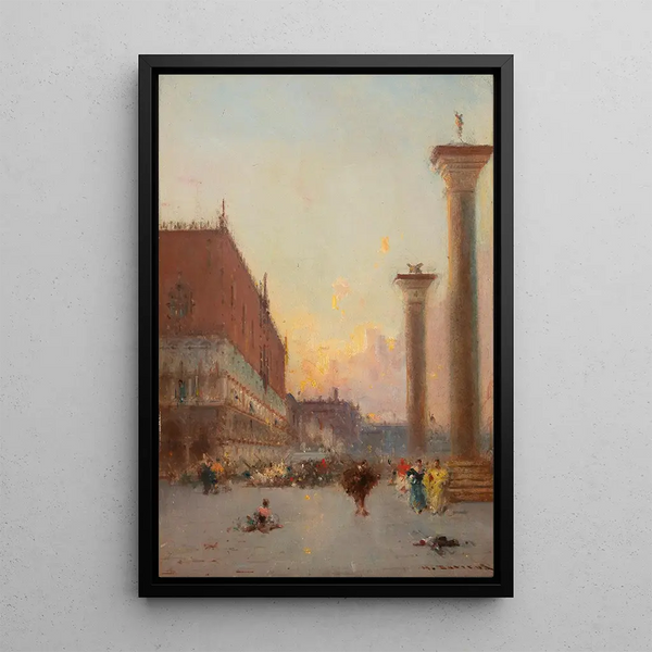 Venice painting, view of the Doge's Palace and Saint Mark's Column - Henri Duvieux — framed artwork on a wall
