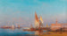 Venice painting, sunset view of Santa Maria della Salute - Henri Duvieux — artwork view