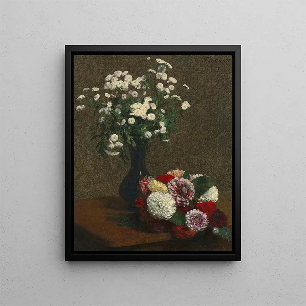 Flowers chamomile and dahlias - Henri Fantin-Latour — framed artwork on a wall