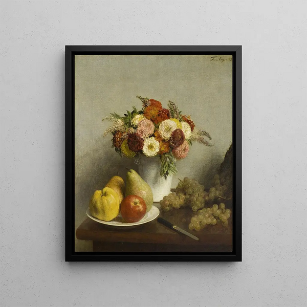 Flowers and Fruits - Henri Fantin-Latour — framed artwork on a wall