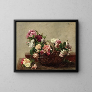 Basket of Roses - Henri Fantin-Latour — framed artwork on a wall