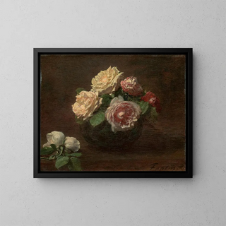 Roses in a Bowl - Henri Fantin-Latour — framed artwork on a wall