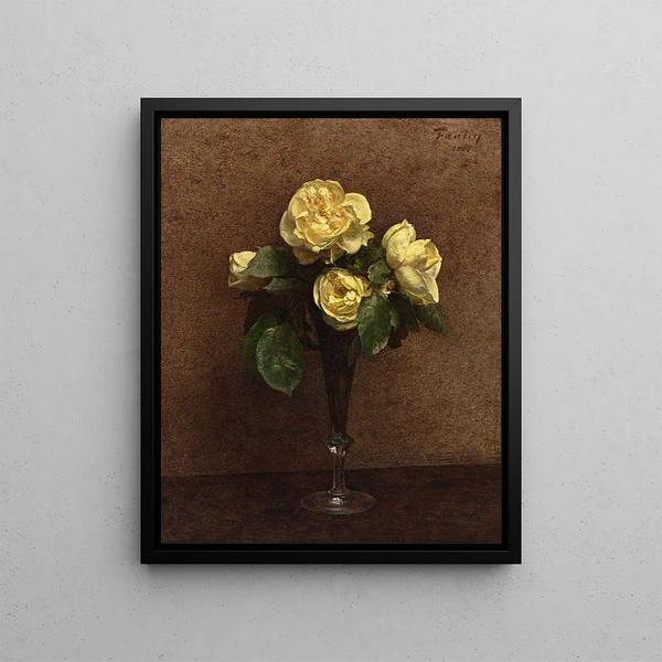 Yellow Roses Painting Maréchal Niel - Henri Fantin-Latour — framed artwork on a wall