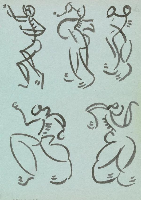 Five Studies of Dancing Figures - Henri Gaudier-Brzeska — framed artwork on a wall