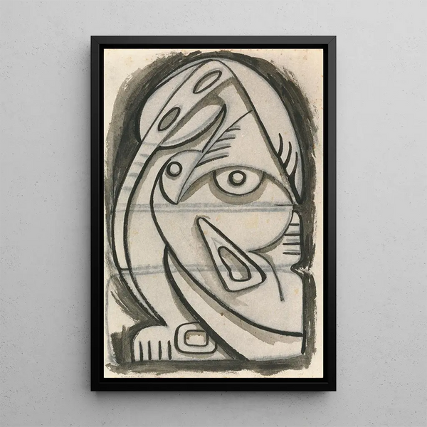Drawing in relief of a seated female figure - Henri Gaudier-Brzeska — framed artwork on a wall