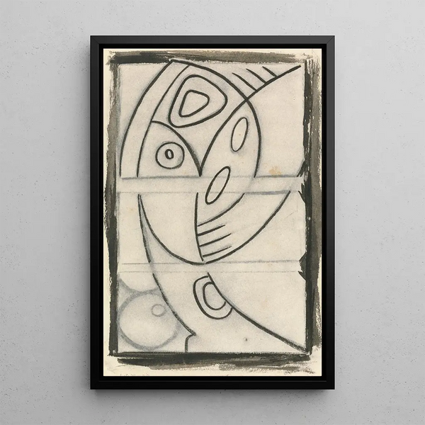 a relief drawing of an abstract female figure - Henri Gaudier-Brzeska — framed artwork on a wall