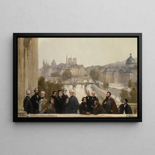 The panorama of the century, Dupré, Rousseau, Isabey, Millet - Henri Gervex — framed artwork on a wall