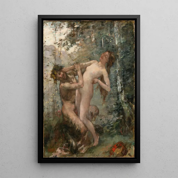Satyr and Bacchante - Henri Gervex — framed artwork on a wall