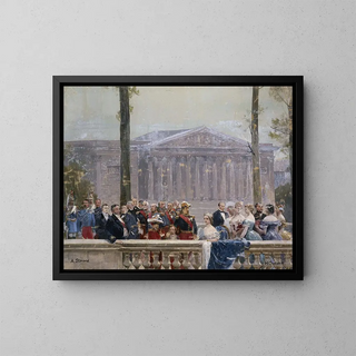 La famille impériale entourée de nombreuses personnalités du Second Empire devant le palais Bourbon - Henri Gervex — framed artwork on a wall