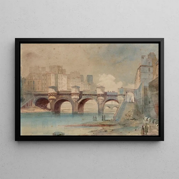 Le Pont-Neuf et la berge du quai de Conti - Henri Jean Baptiste Lévis — framed artwork on a wall