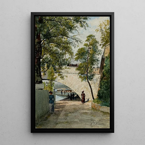 View of the Seine bank under an arch of the Royal Bridge - Henri Laurent Mouren — framed artwork on a wall