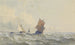 View of the open sea with three sailboats - Henri Le Hon — artwork view