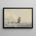 View of the open sea with three sailboats - Henri Le Hon — framed artwork on a wall