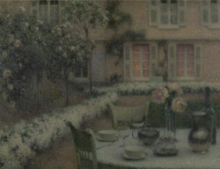 The table in the white garden at Gerberoy - Henri Le Sidaner — artwork view