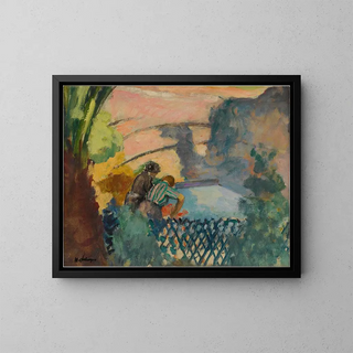 Two women at the laundry - Henri Lebasque — framed artwork on a wall
