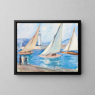 Departure of Regattas in the South, Saint-Tropez - Henri Lebasque — framed artwork on a wall