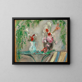 Flowers on a Terrace Table - Henri Lebasque — framed artwork on a wall