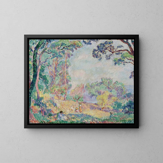 Young women and girls in a landscape - Henri Lebasque — framed artwork on a wall