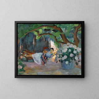 Young woman in a hammock - Henri Lebasque — framed artwork on a wall