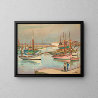 Houses on the port of Île d'Yeu - Henri Lebasque — framed artwork on a wall