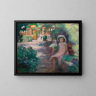 Under the mimosas, the girls - Henri Lebasque — framed artwork on a wall