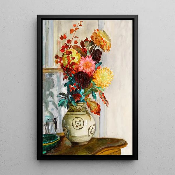 Vase de chrysanthèmes - Henri Lebasque — framed artwork on a wall