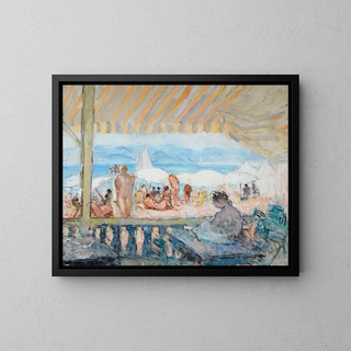 Veranda painting on the Cannes beach - Henri Lebasque — framed artwork on a wall