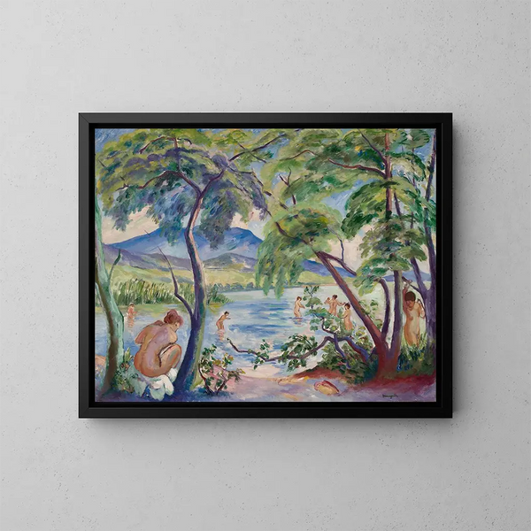 Landscape with Bathers - Henri Manguin — framed artwork on a wall