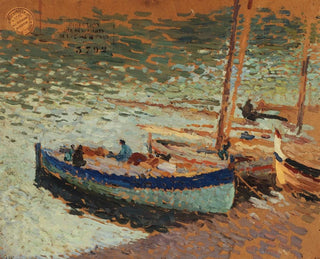 Bouquet of Bluebells and Boats at the Port - Henri Martin — artwork view