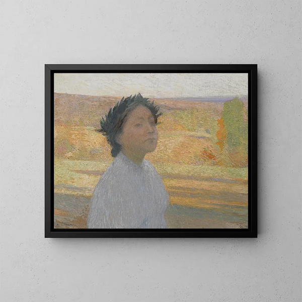 Bust of a Young Girl with a Laurel Wreath - Henri Martin — framed artwork on a wall