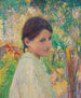 Bust of a young girl in three-quarters view against a garden background - Henri Martin — artwork view