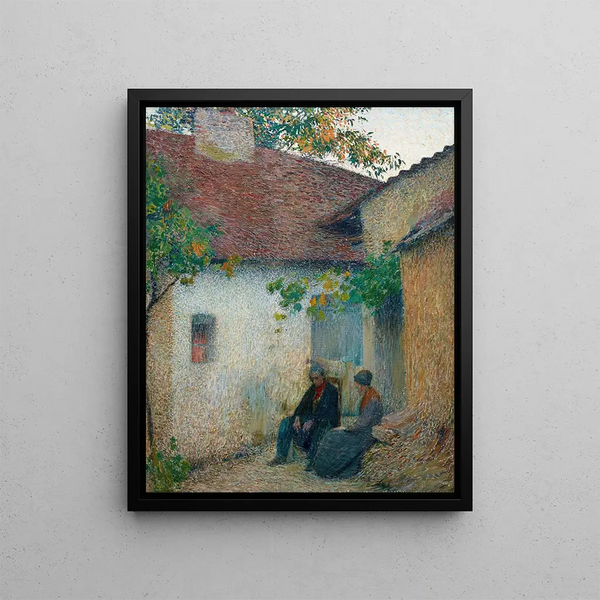 Couple in conversation in front of the farm - Henri Martin — framed artwork on a wall
