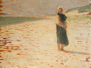 Woman in traditional costume standing on a beach - Henri Martin — artwork view