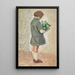 Little girl in a schoolgirl apron holding a bouquet - Henri Martin — framed artwork on a wall