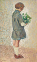 Little girl in a schoolgirl apron holding a bouquet - Henri Martin — artwork view