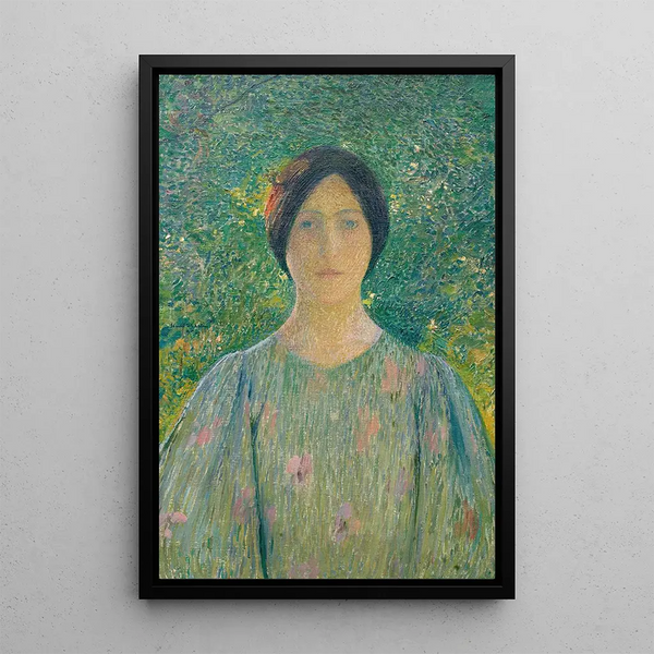Young woman in a floral dress - Henri Martin — framed artwork on a wall