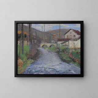 L'école et le pont sur le vert Labastide-du-Vert - Henri Martin — framed artwork on a wall