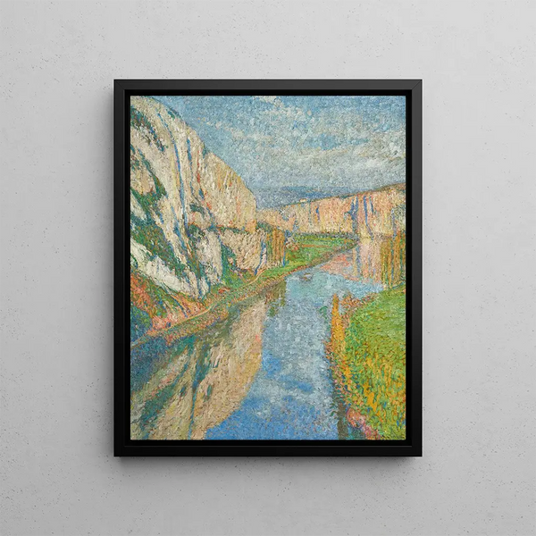 The Lot at the foot of the cliffs of Saint-Cirq-Lapopie - Henri Martin — framed artwork on a wall