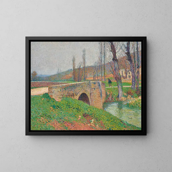 The bridge under a gray sky - Henri Martin — framed artwork on a wall