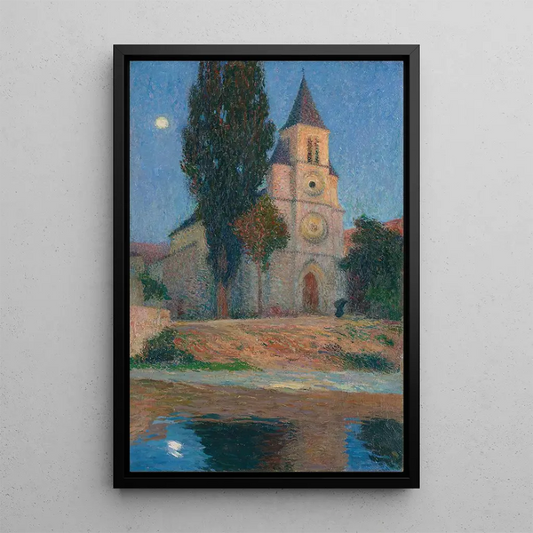 Moonrise behind the church of La Bastide-du-Vert - Henri Martin — framed artwork on a wall