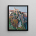 the Church of Saint-Cirq-Lapopie perched on the cliff of the Lot loop under a blue sky - Henri Martin — framed artwork on a wall