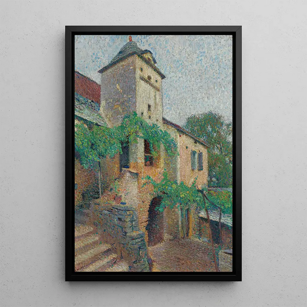 View of a farm with a dovecote - Henri Martin — framed artwork on a wall