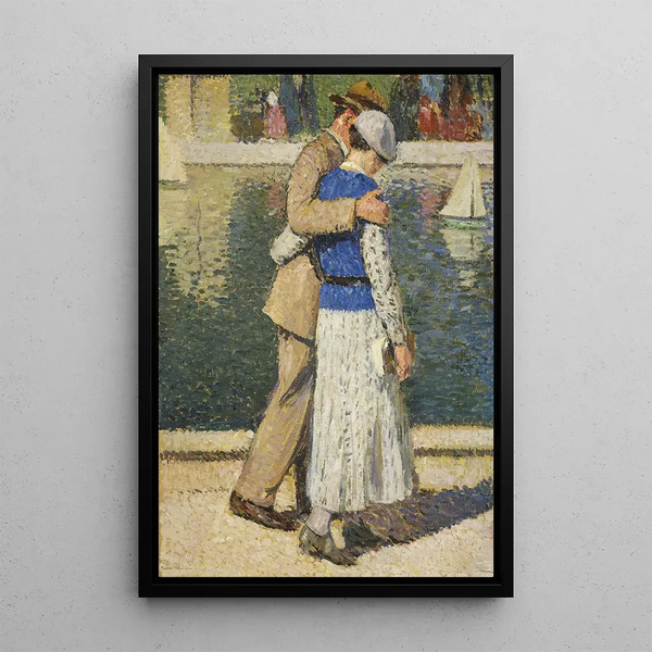 a couple walking along the Luxembourg Basin - Henri Martin — framed artwork on a wall